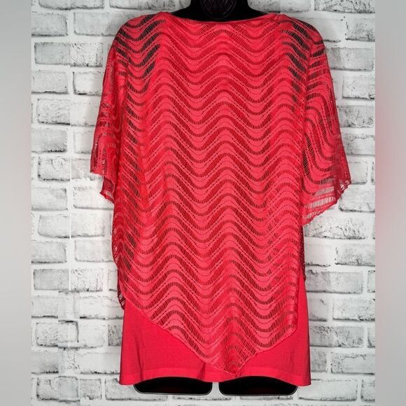 Covington Coral Red Sheer Poncho Women's Top - Picture 6 of 7